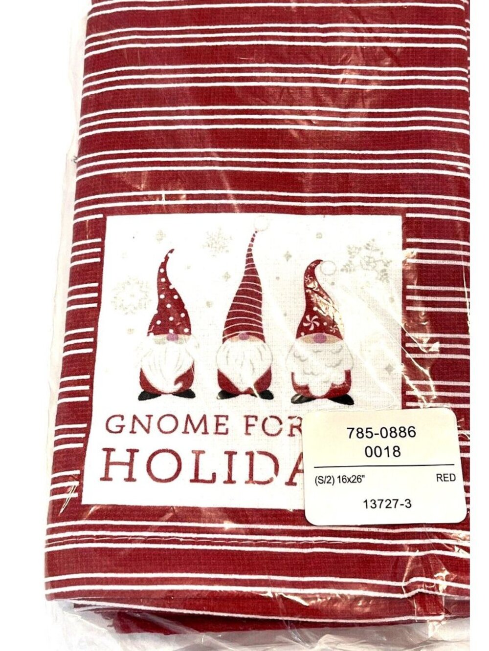 Christmas Holiday Gnome For The Holidays Red Kitchen Dish Tea Towels 2 Pack NWT - Picture 4 of 9